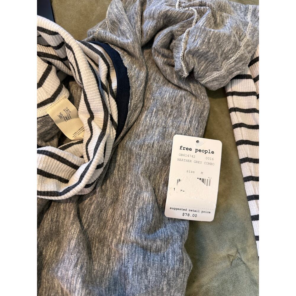 NWT Free People Two Fer Stripe Turtleneck Heater Grey Combo Layered Top Medium - Picture 6 of 7